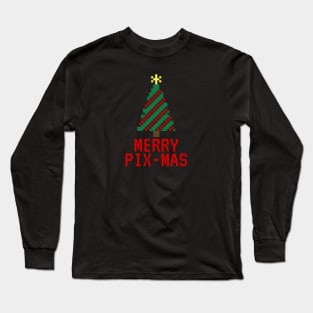 8 Bit Merry Christmas Tree Pixel Art Long Sleeve T-Shirt